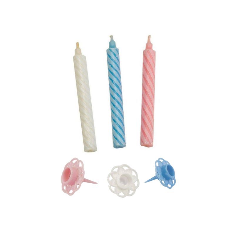 Bougies bicolores et bobèches d'anniversaire